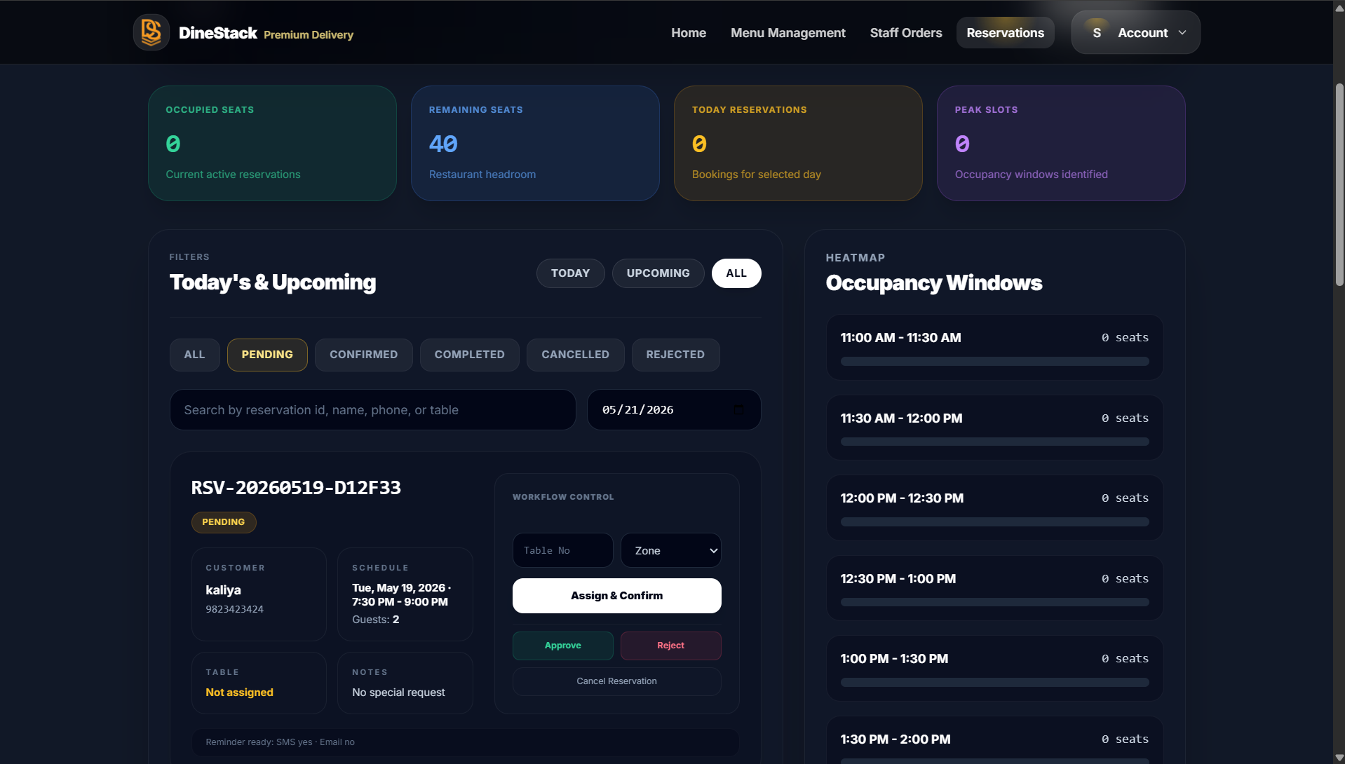 DineStack reservation management