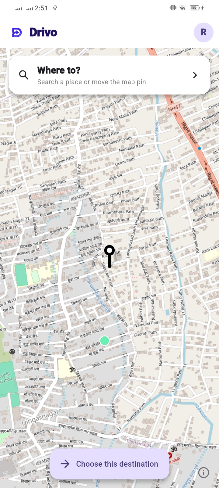 Drivo destination selection