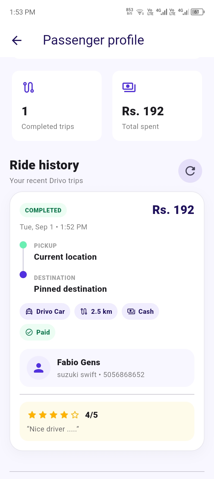 Drivo passenger profile