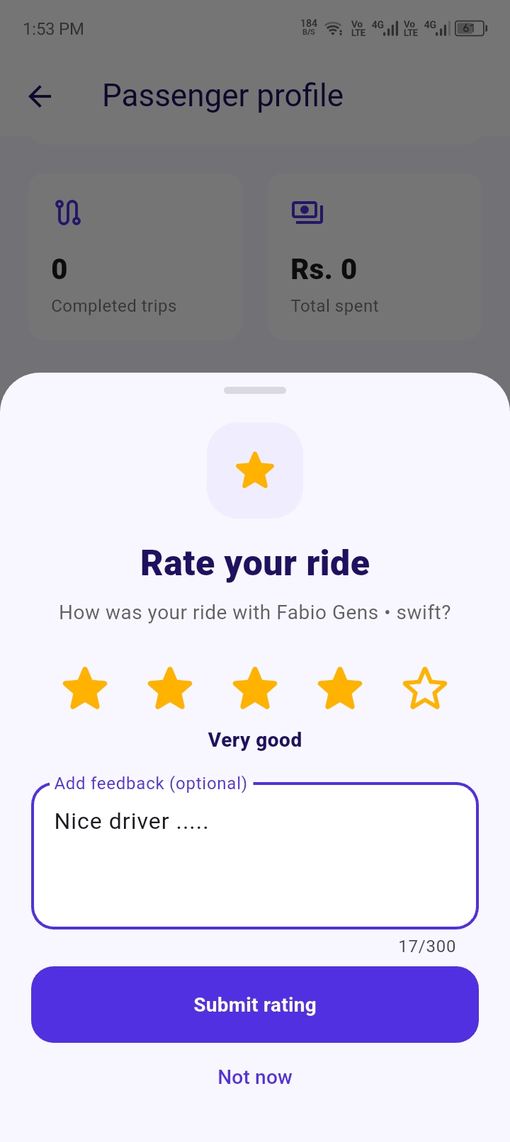 Drivo rate ride