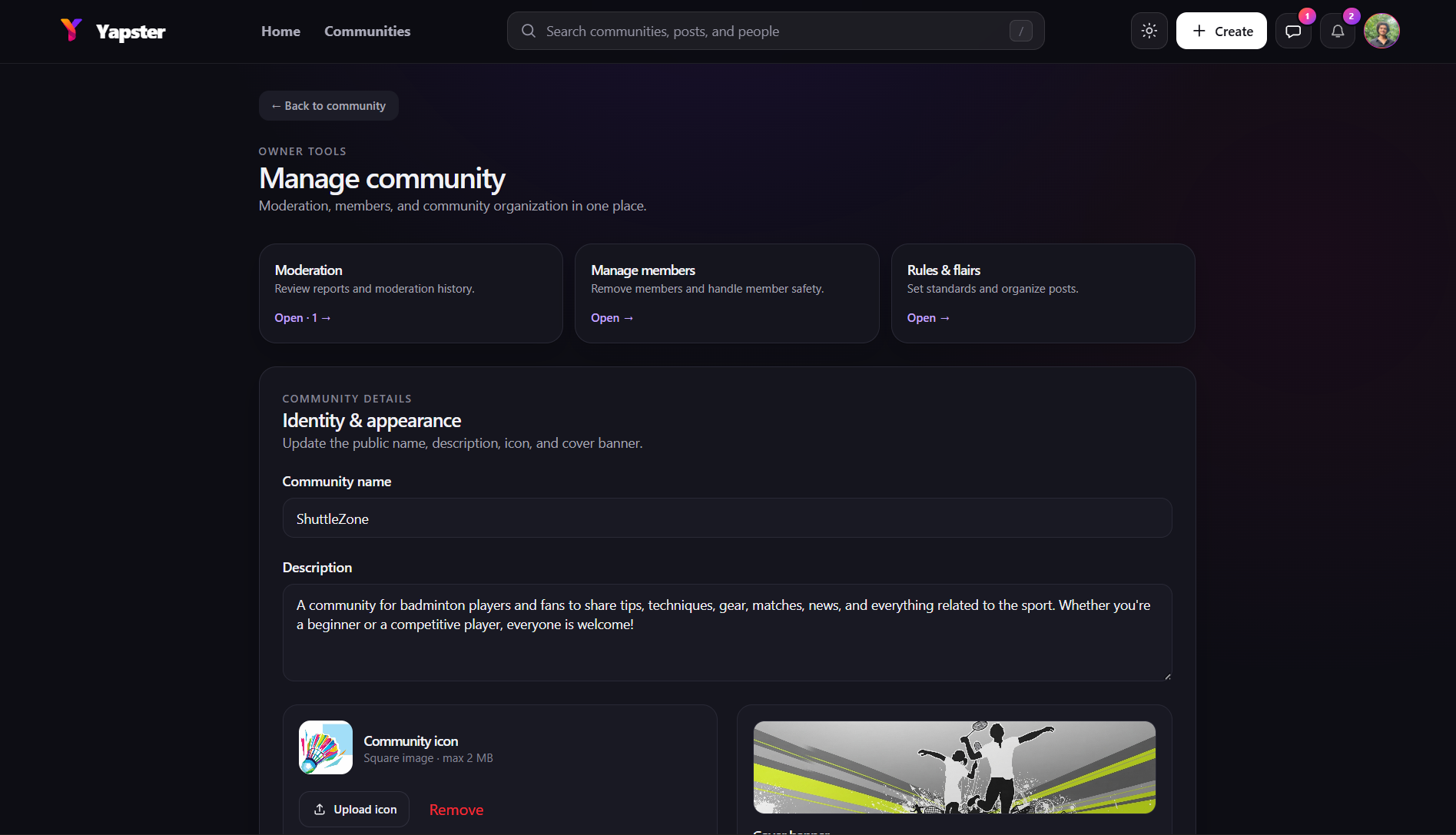 Yapster manage community
