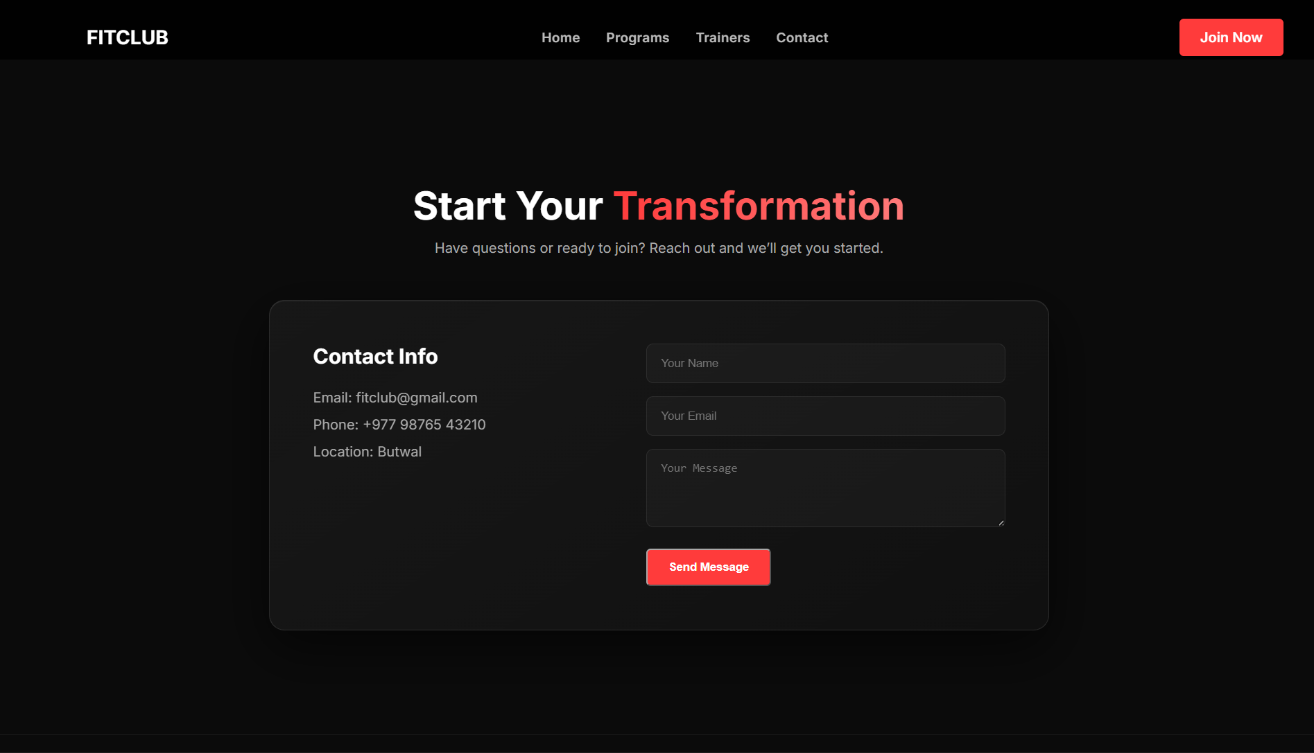 FitClub contact section