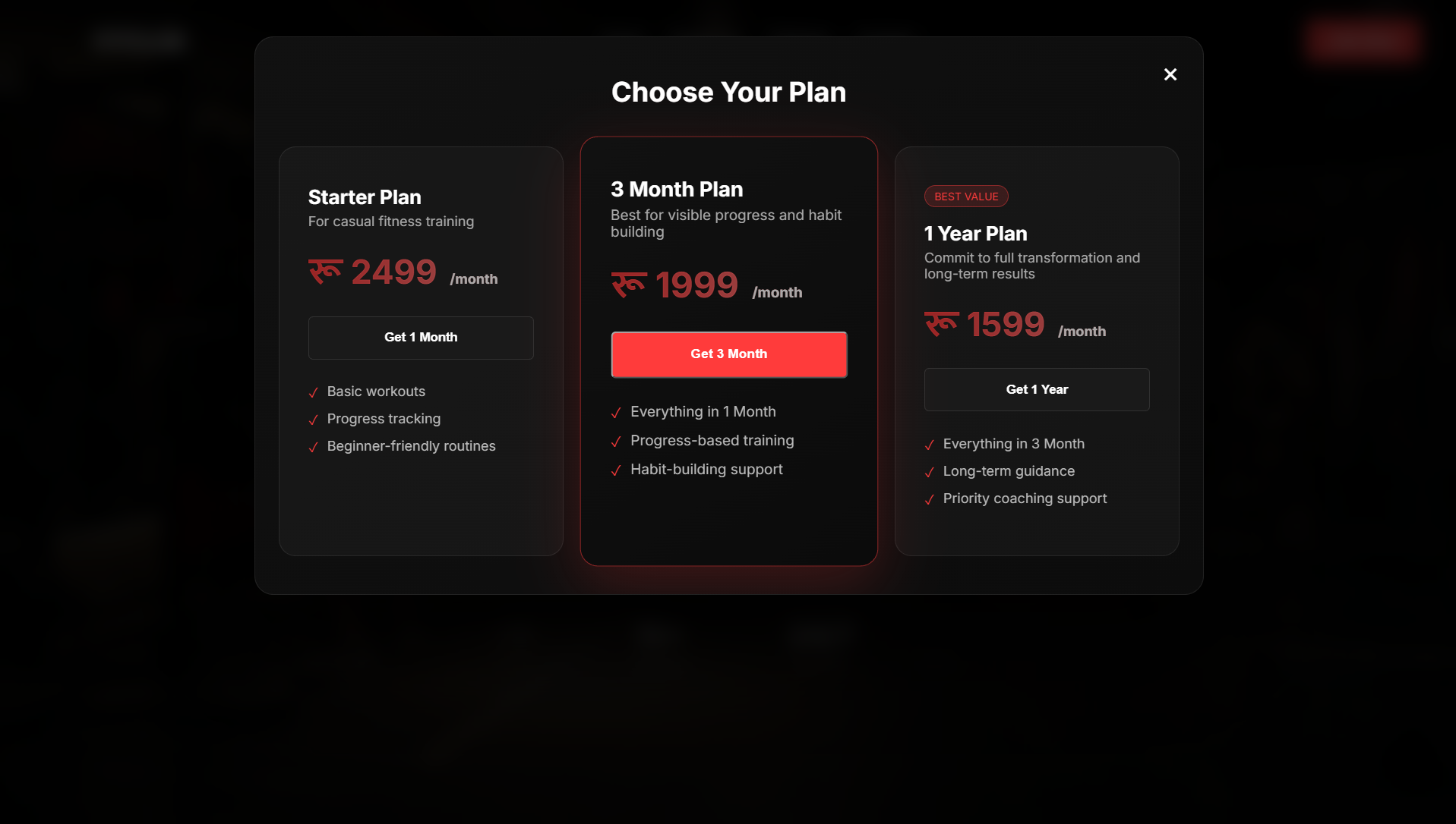FitClub pricing section