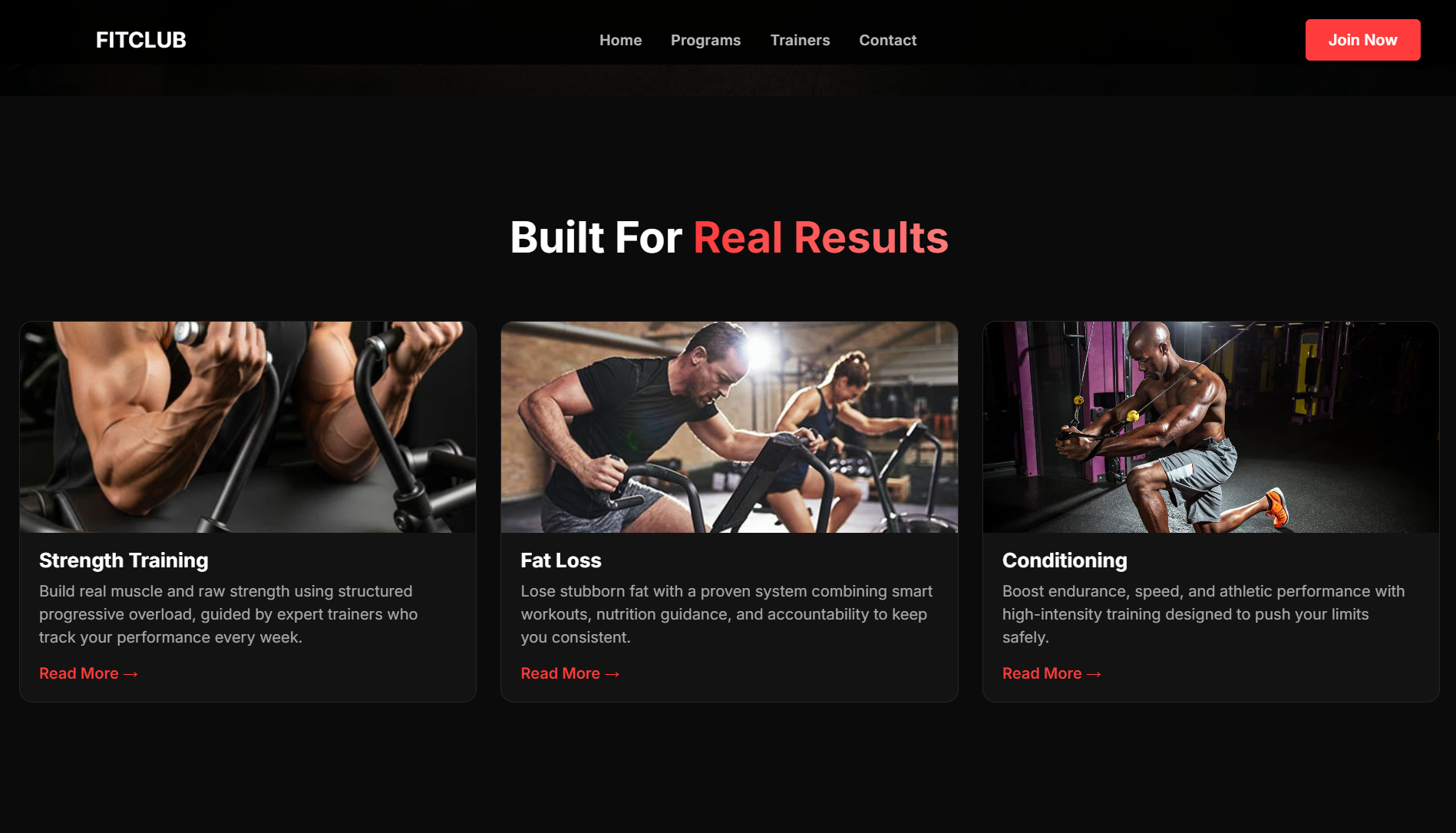 FitClub programs section