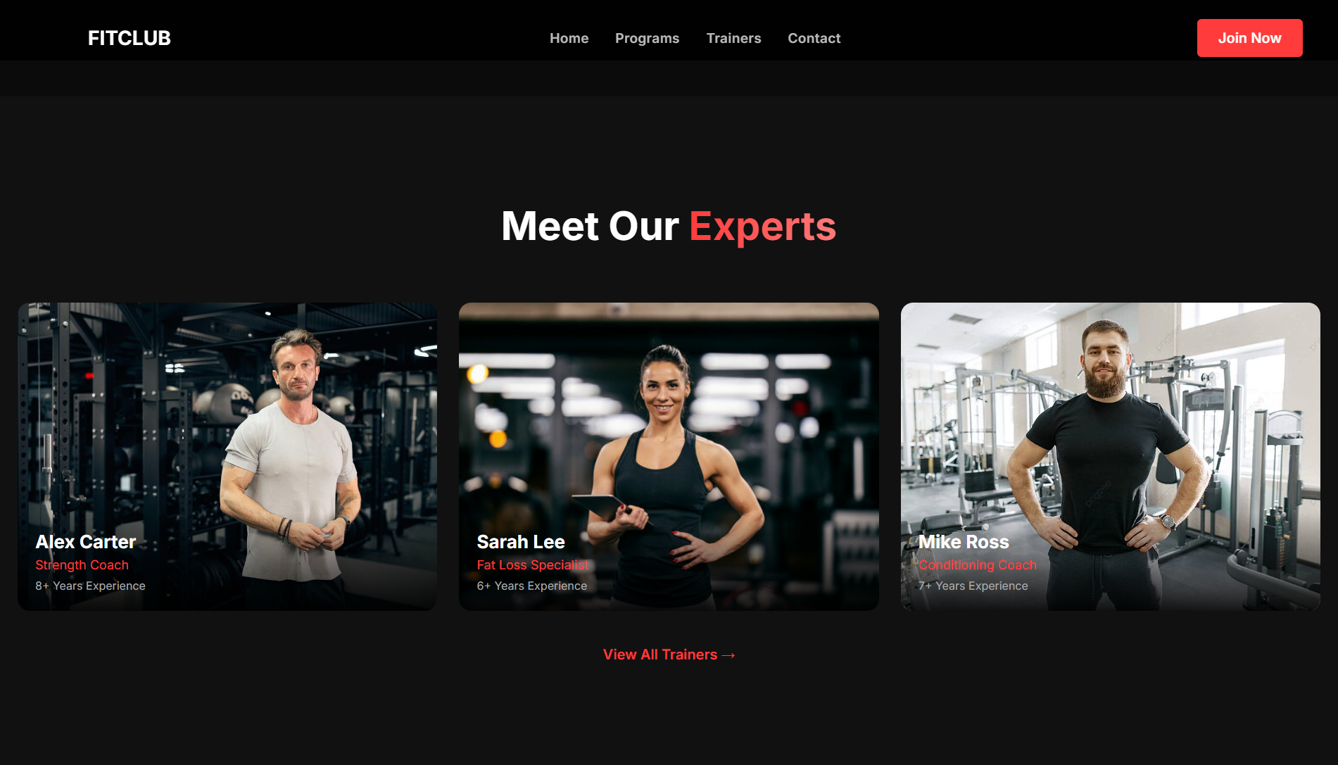 FitClub trainers section