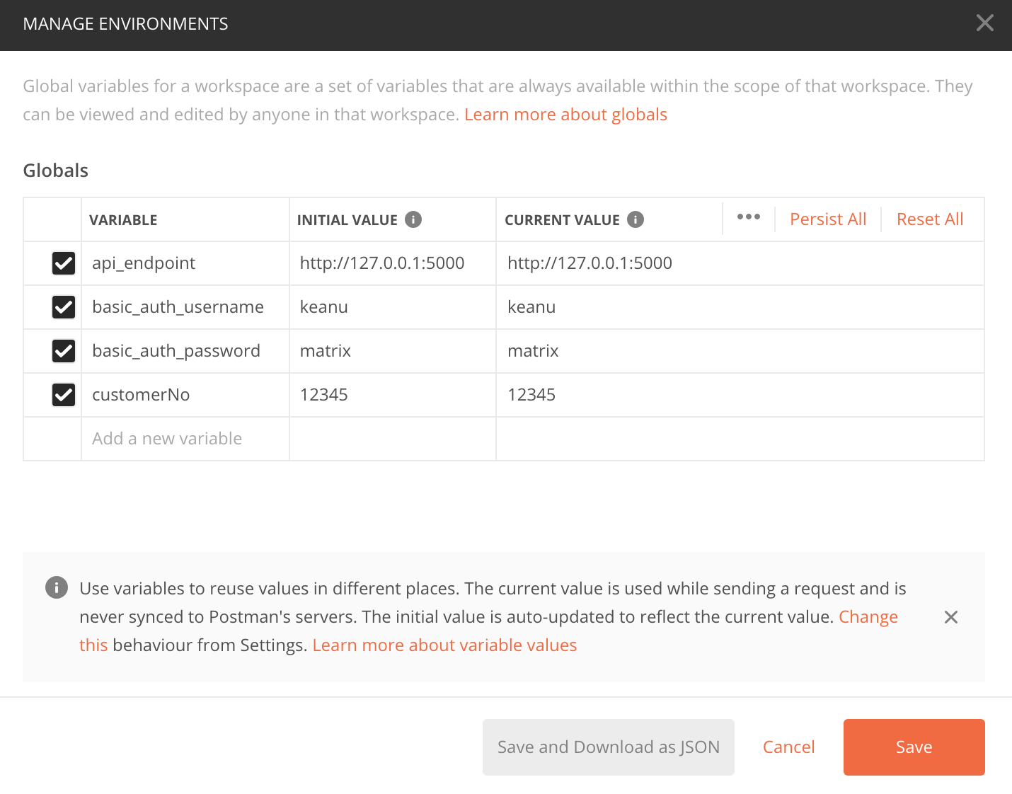 Set Postman environment variables