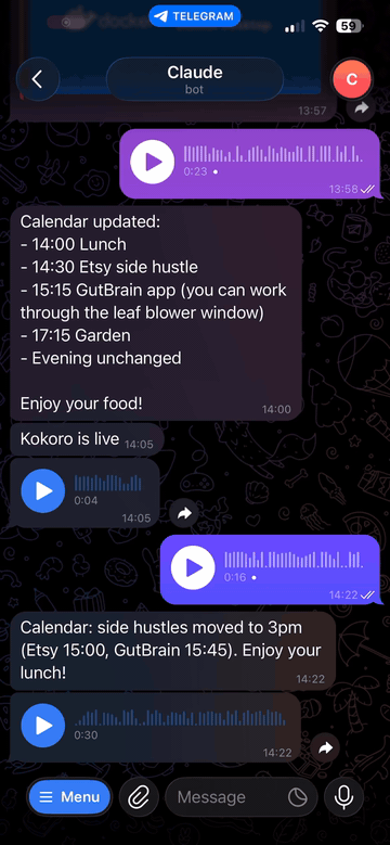 Demo: send a voice note, get a voice reply