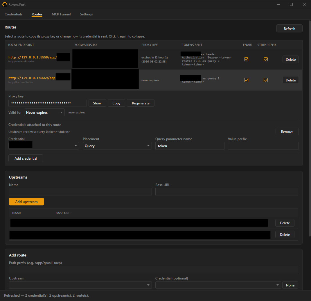 Routes tab