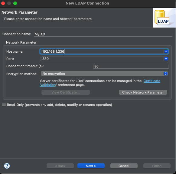 Apache Directory Studio: New LDAP Connection 2