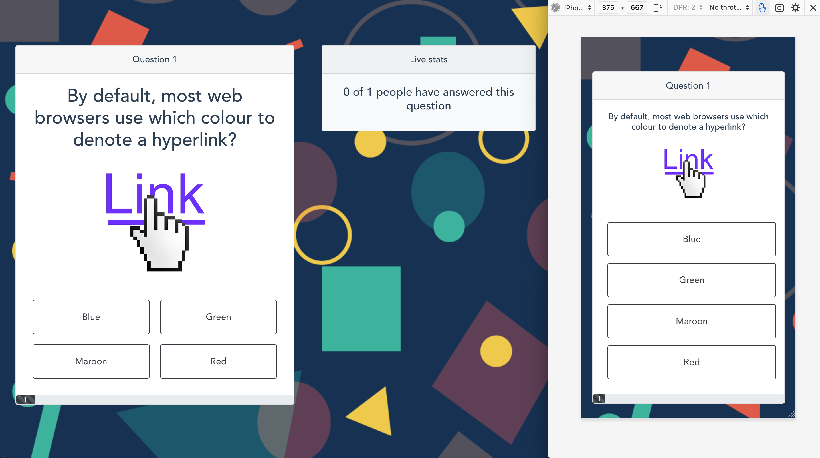 Ongoing quiz screen