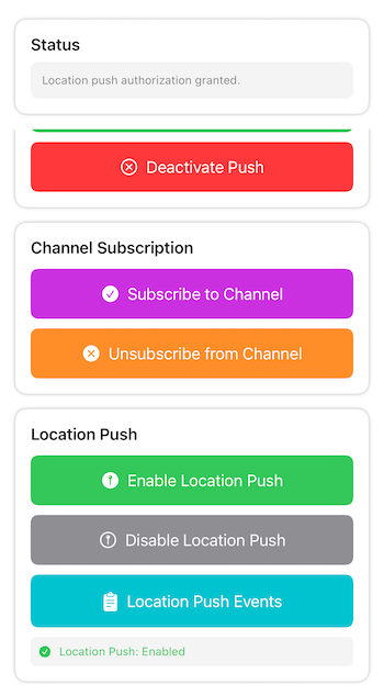 Screenshot of the Swift push tutorial application with location pushes