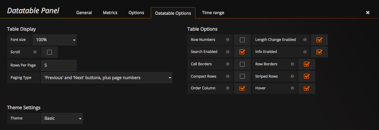 Datatable Options