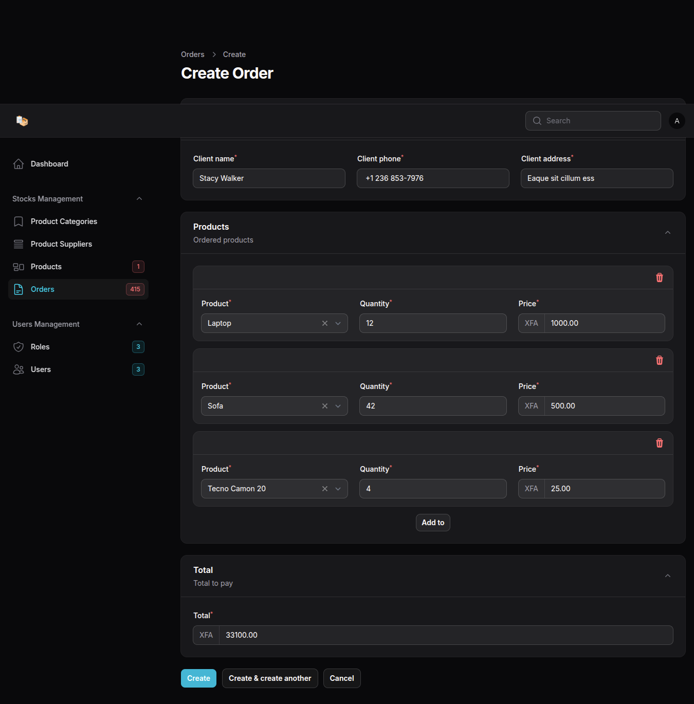 Create Order
