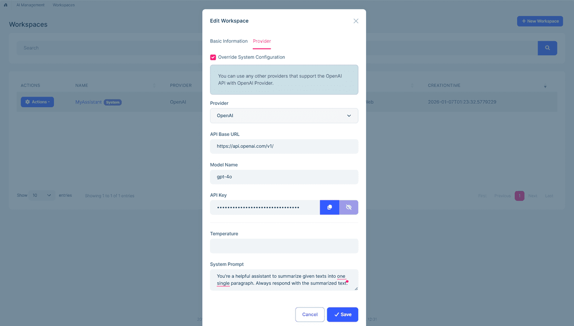 AI Management Workspaces
