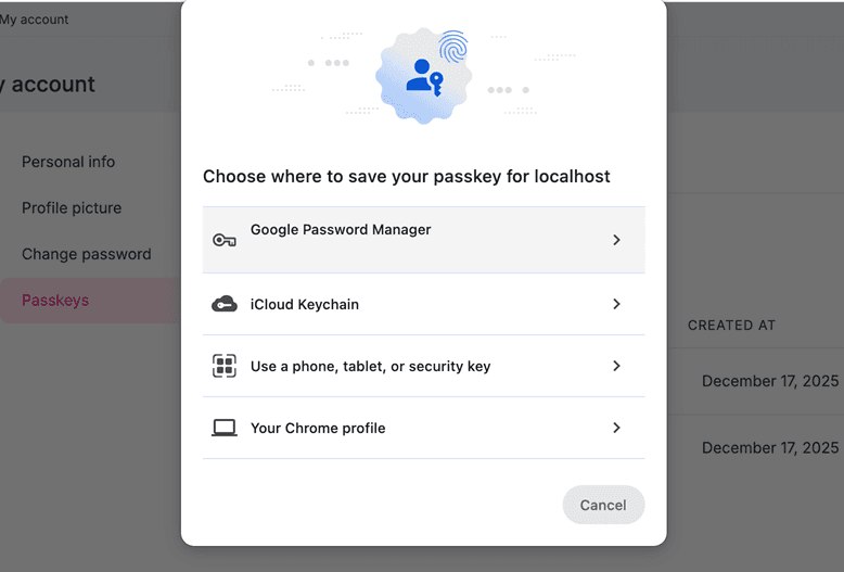 Passkey registration