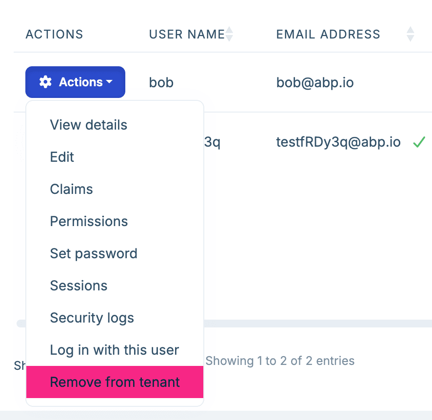remove shared user from tenant