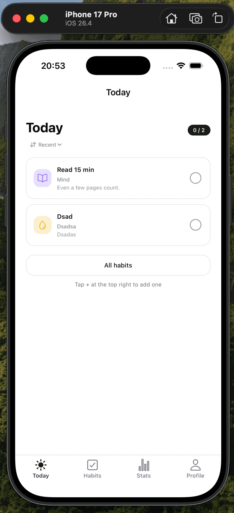 Habit Tracker — screen 1