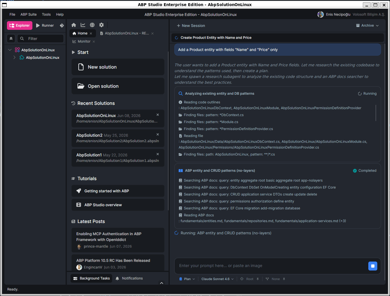 abp studio ai agent on linux