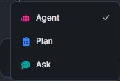ABP Agent mode picker showing Agent, Plan, and Ask