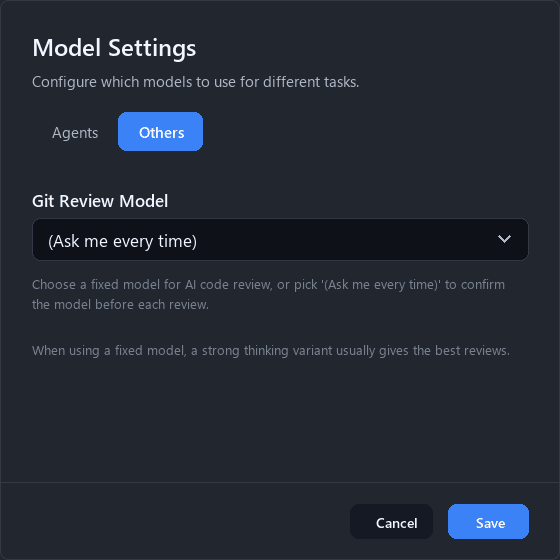 ABP Agent model settings for Git Review model selection