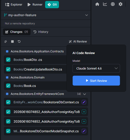 AI review suggestions on selected Git changes