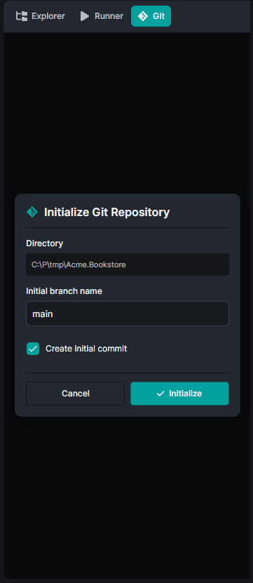 Initializing Git for an ABP solution in ABP Studio