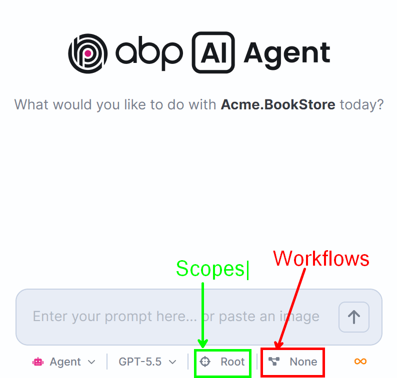 ABP AI Coding Agent panel showing scopes and workflows combined