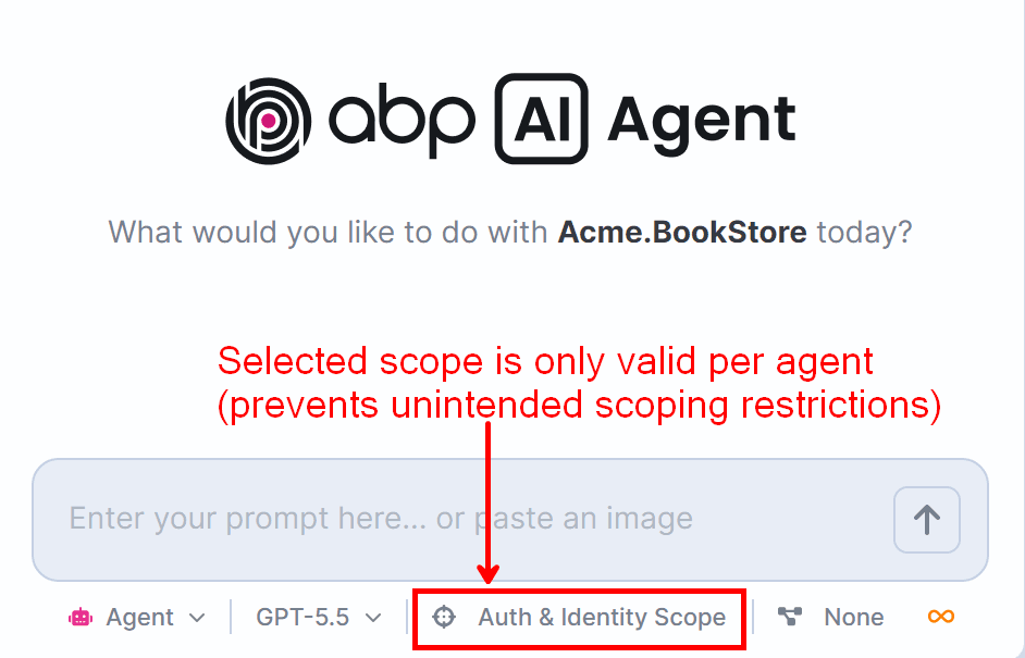 Selected AI scope shown in the agent session panel