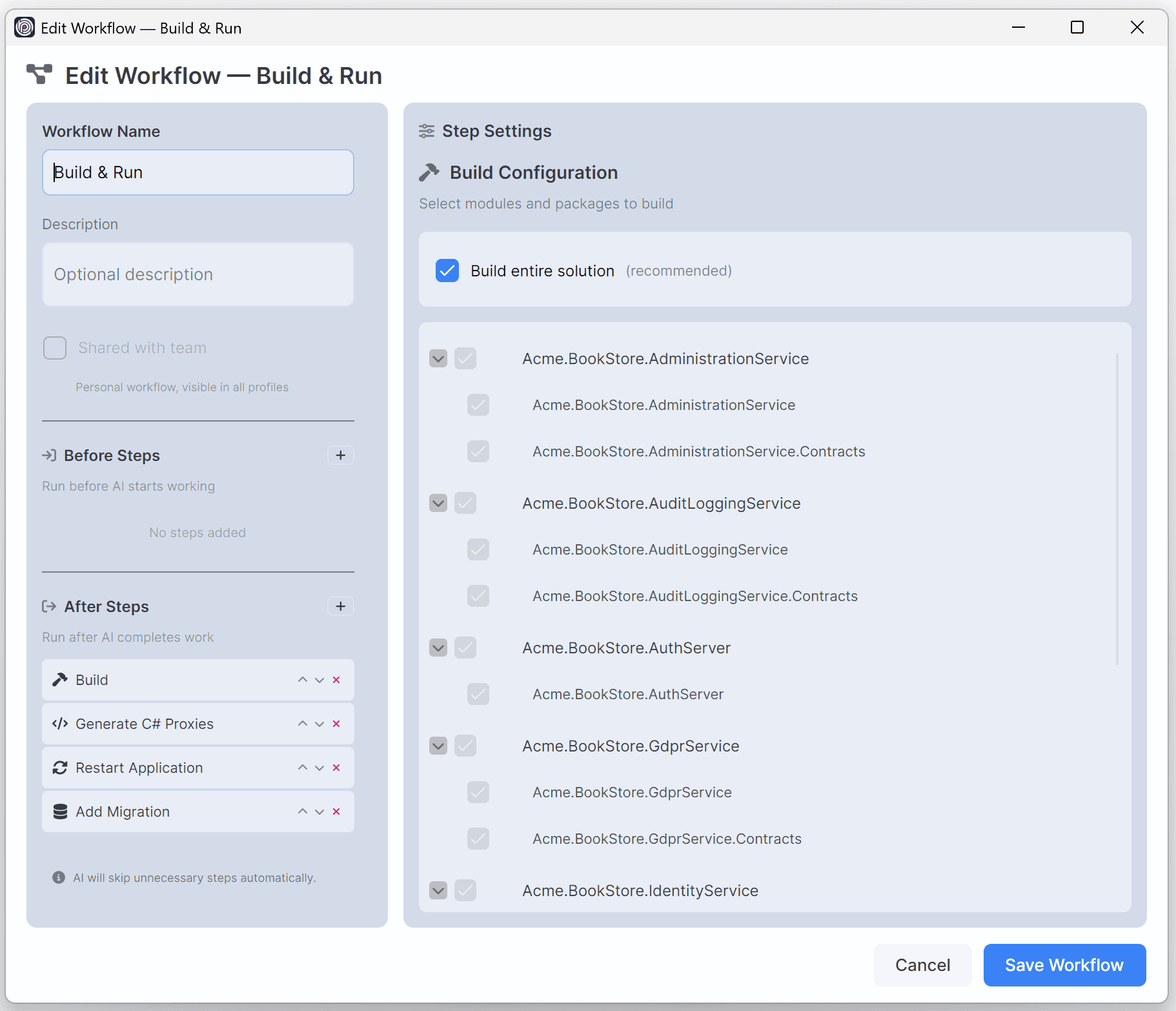 Sample ABP AI Agent workflow configuration