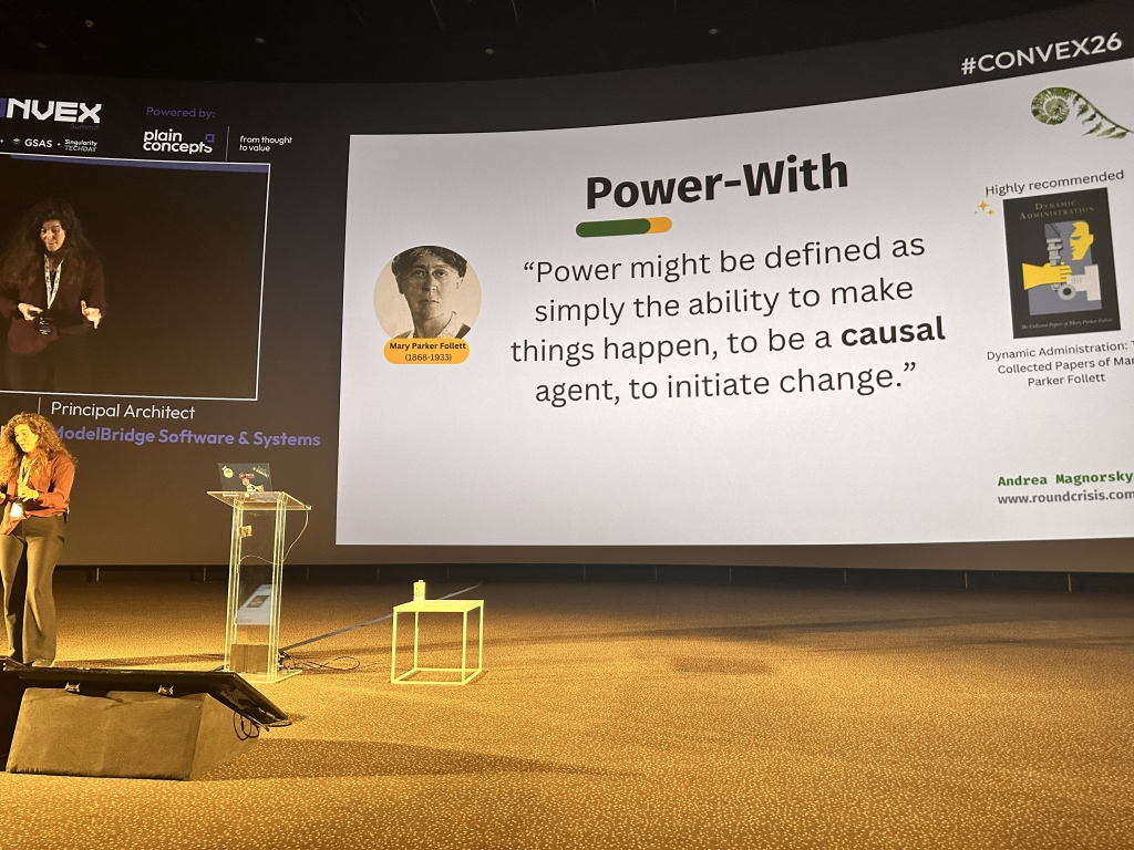 A session slide discussing Power-With and organizational dynamics