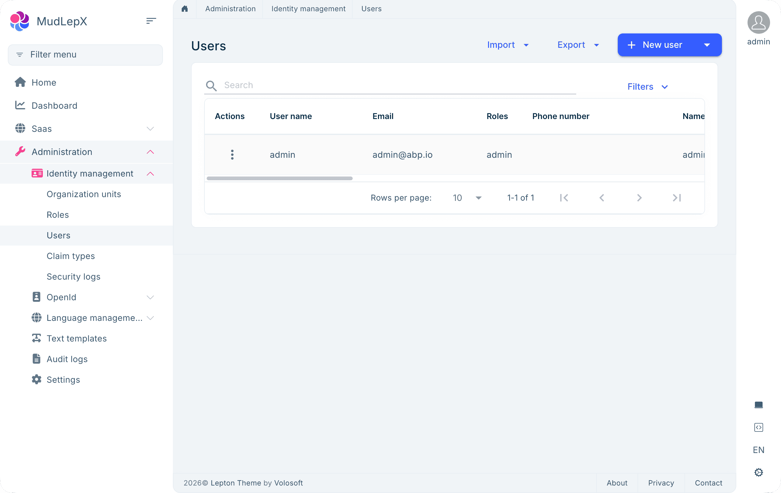 Identity user management with MudDataGrid