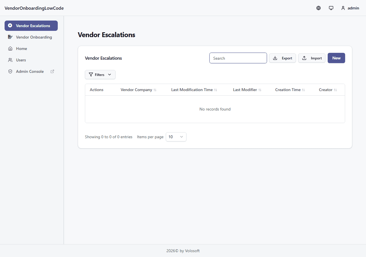 The runtime-generated Vendor Escalations page