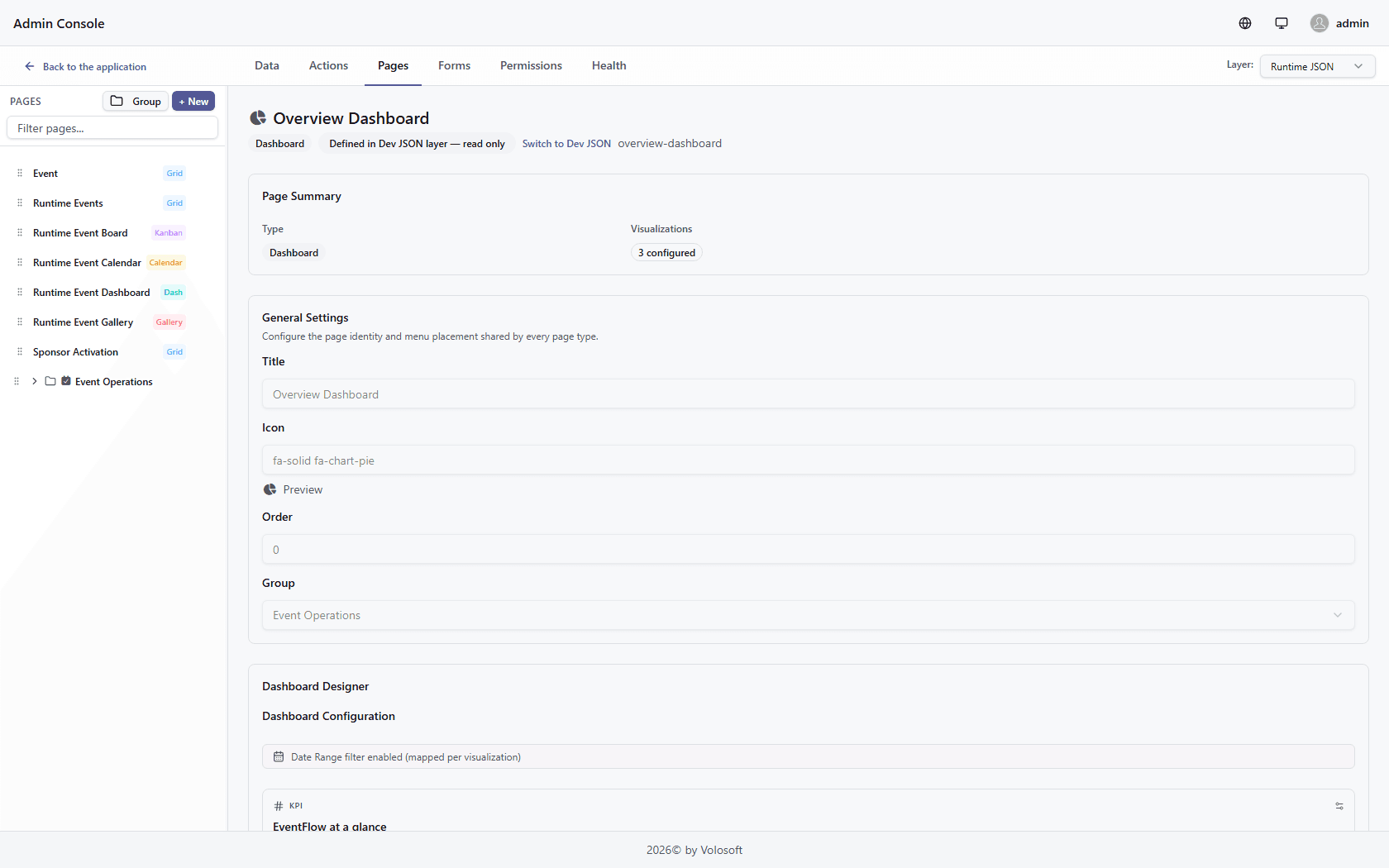 ABP Low-Code designer workspace for a runtime page
