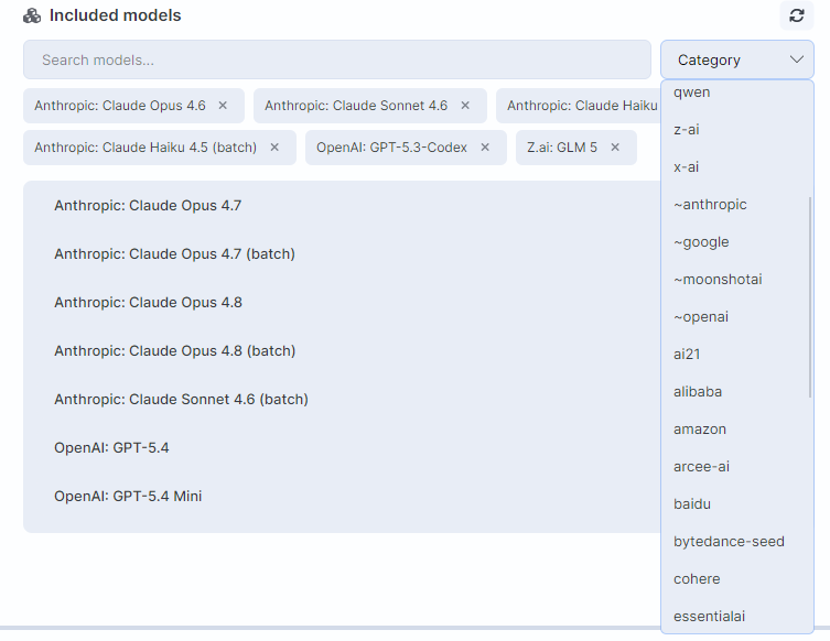 Included models catalog and Category filter