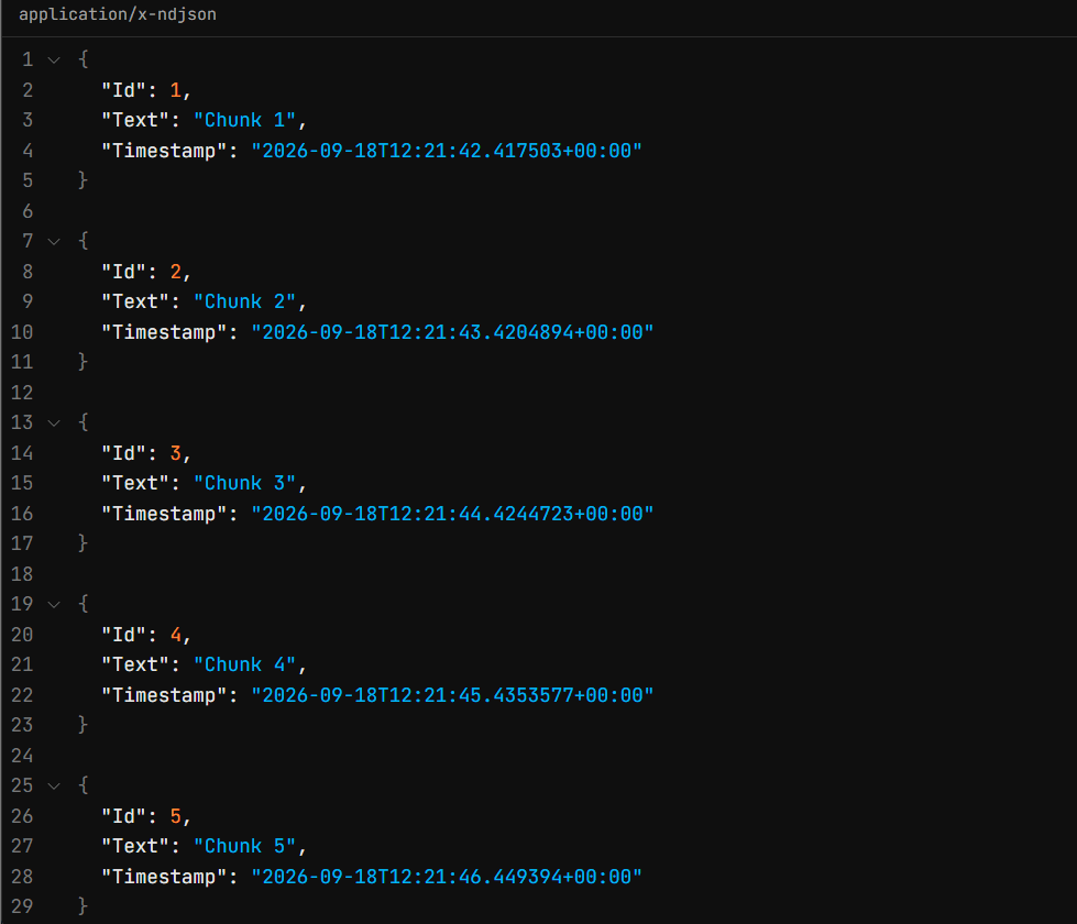 NDJSON runtime response shown in Scalar