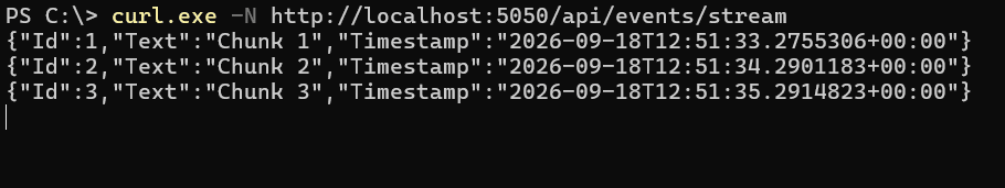 NDJSON records arriving incrementally in Windows Terminal