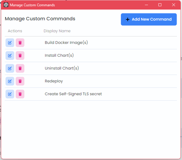 Custom Commands Management Window