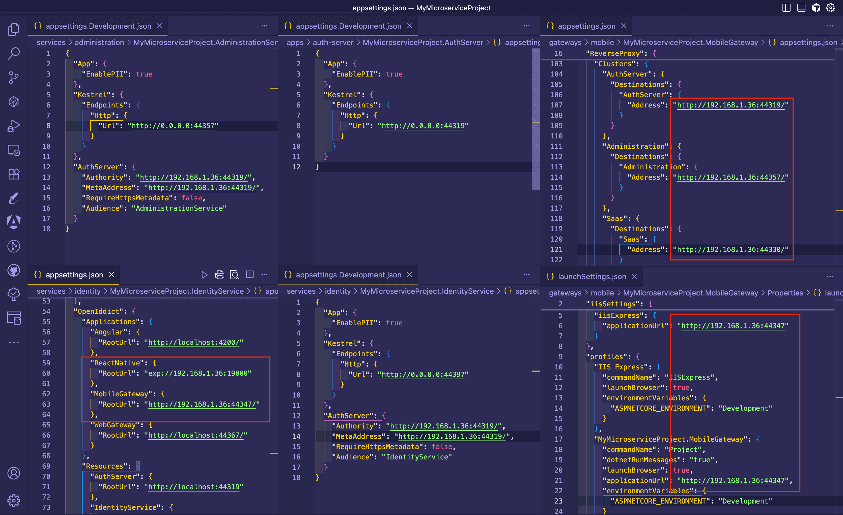 React Native microservice project configuration