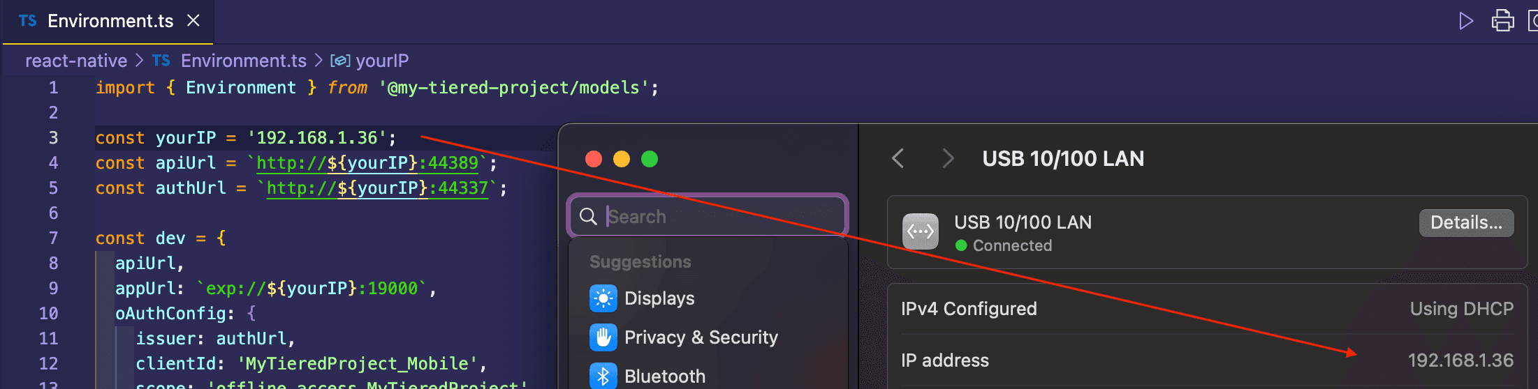 react native tiered environment local IP