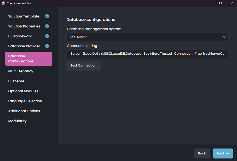 abp-studio-new-solution-dialog-database-configurations