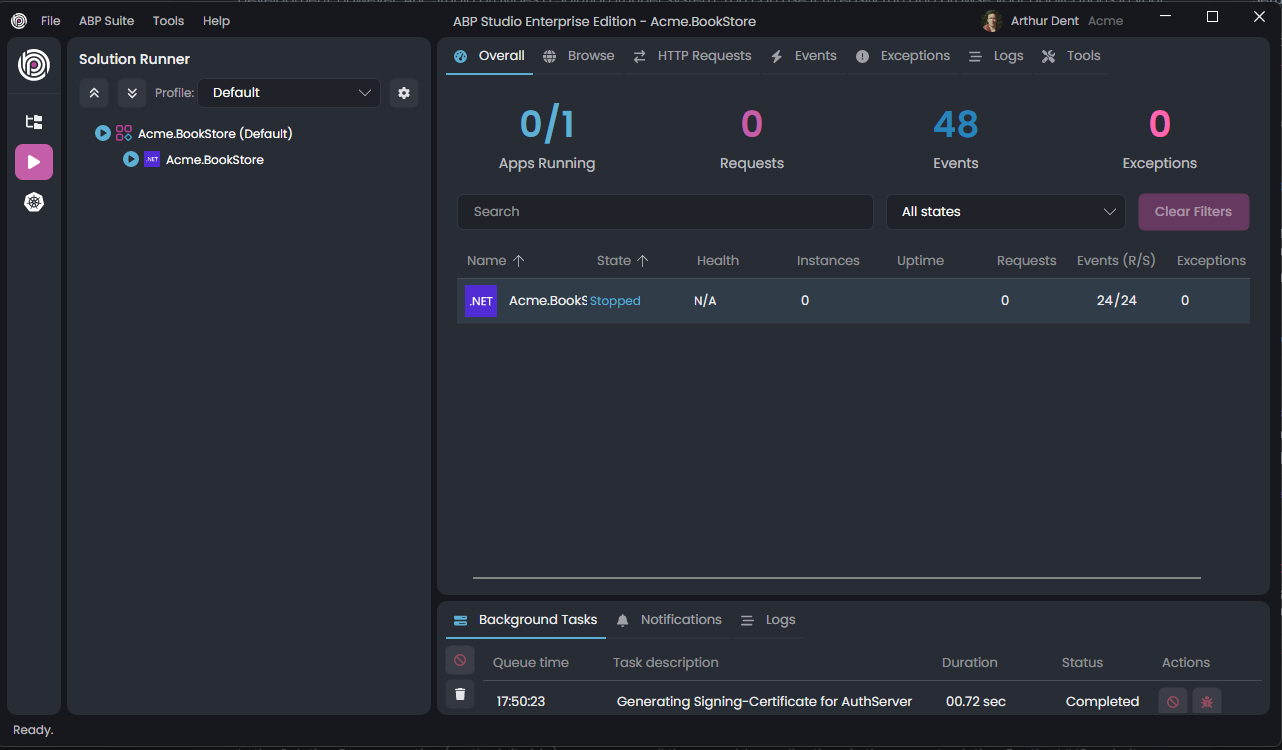 abp-studio-quick-start-application-solution-runner