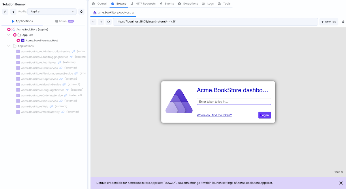Aspire Dashboard Login