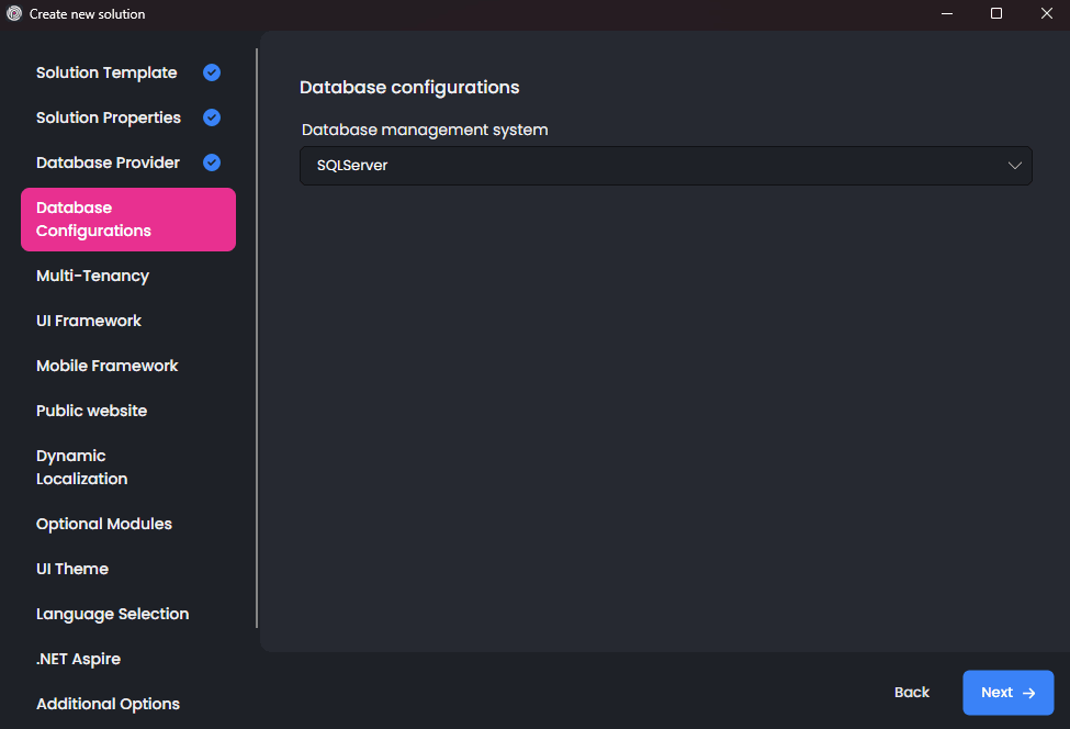 abp-studio-new-solution-dialog-database-configurations