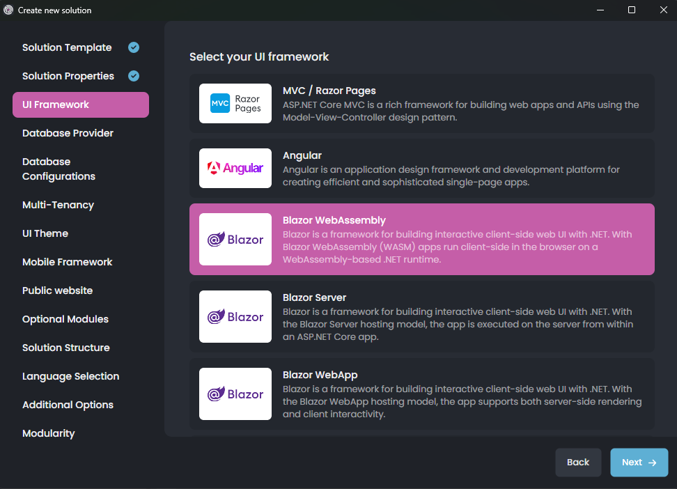 abp-studio-new-solution-dialog-ui-framework-blazor-wasm