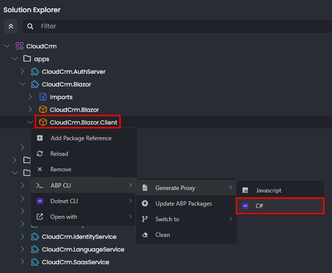 abp-studio-generate-proxy-blazor