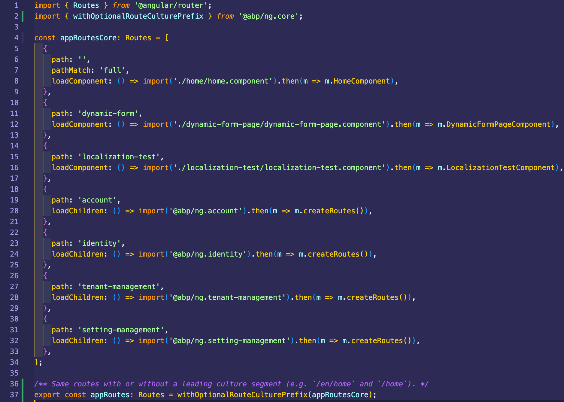 Angular: routes wrapped with optional culture prefix