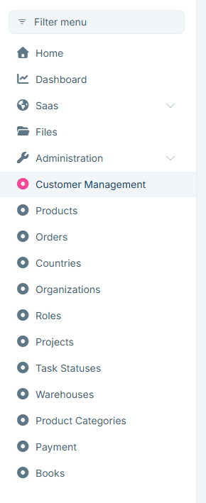 Auto-generated menu items in the sidebar