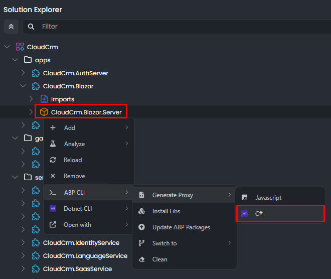 abp-studio-generate-proxy-blazor-server