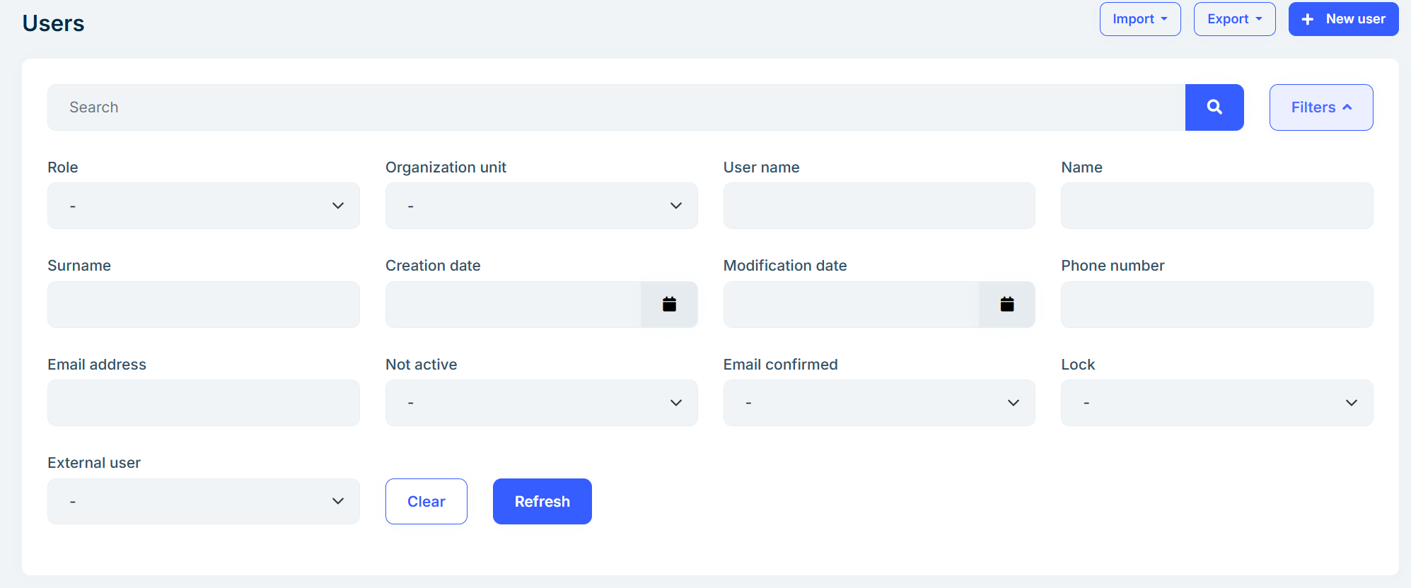 ABP Angular UI Users Page with Advanced Entity Filters with form