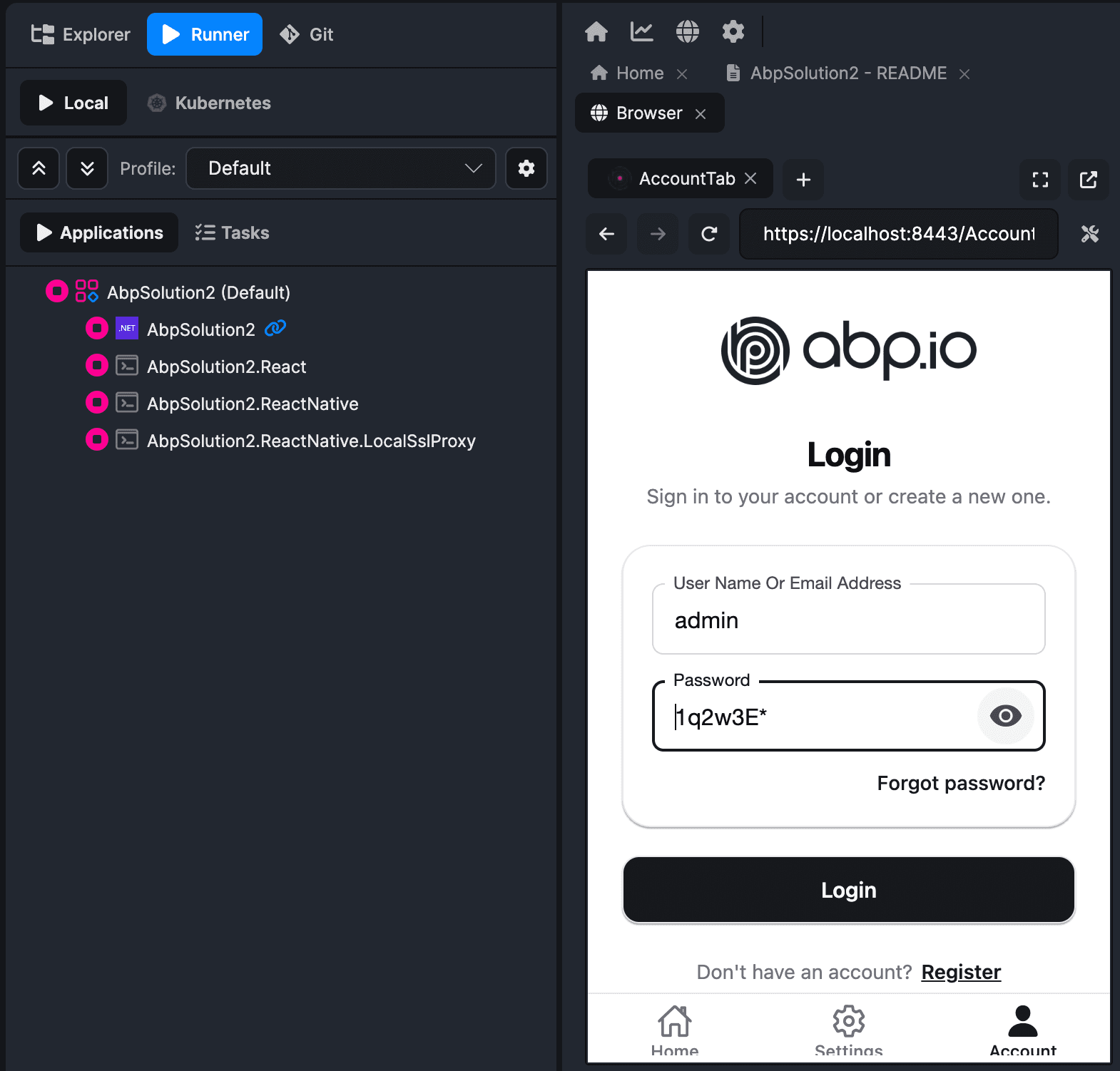 React Native Web ABP Studio